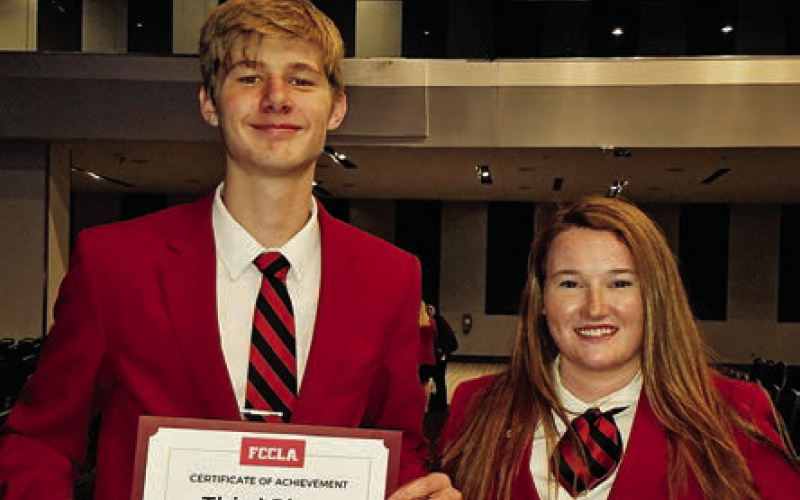 ABOVE: Wessington Springs Senior FCCLA Knowledge Bowl team shown left to right: Haeleigh Mulder, Harlee Heim, Jack Neely, Kirstie Munsen and Carson Hainy. RIGHT: Branden Flowers and Riley Roduner competed in the Skills Events competition; Flowers in the FCCLA Knowledge Challenge and Roduner in the Nutrition Challenge.