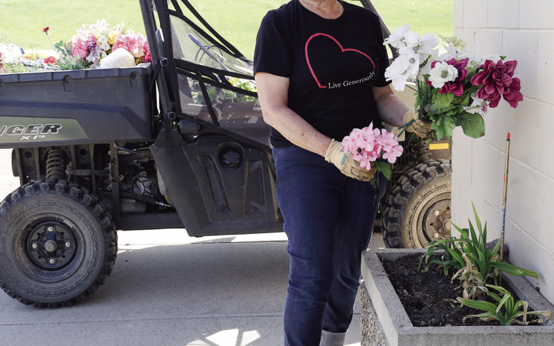 Joyce Krueger was caught in the act of beautifying Wessington Springs, planting flowers in City Park and across town. Krueger’s colorful displays add bursts of summer color and community spirit throughout Springs.
