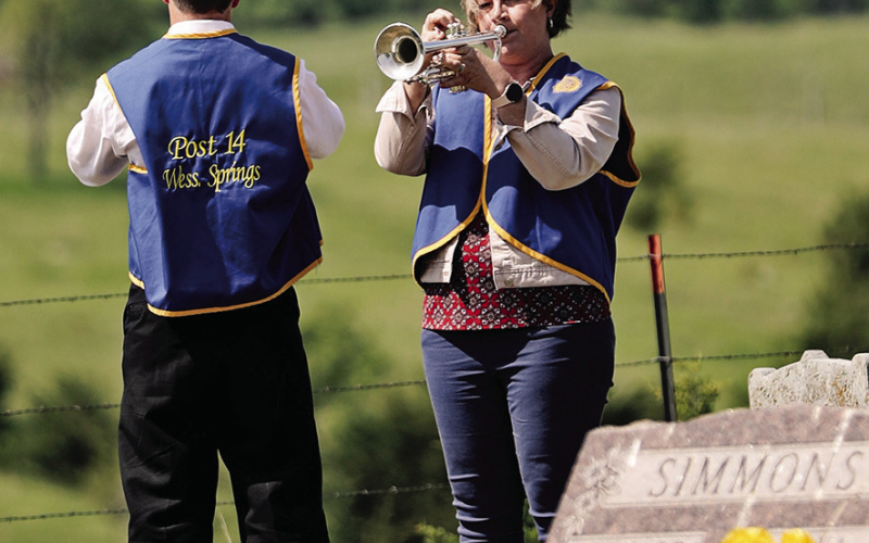 Loree Gaikowski played Taps with son Nathan who joined her at Hope Cemetery and Prospect Hill Memorial Day programs.