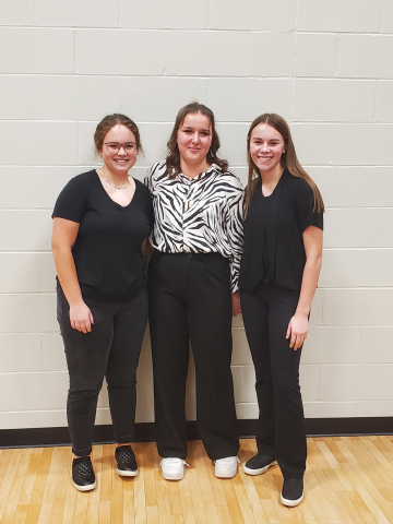 LEFT TO RIGHT: Taylor Braun, Zoe Fettig and Ashlyn Weber at the District Oral Interpretation Contest held in Huron.