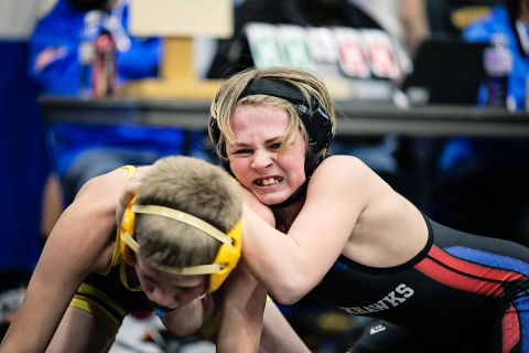 Nolan Schaller grinds it out for the win during his first match. 