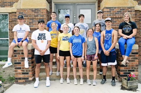 The state-bound Spartans gathered for a quick photo before heading to Sioux Falls last Wednesday. Shown left to right, back row are: Brock Krueger, Sam Poncelow, Karter Mebius, Jack Neely. Front row, left to right: Hayes Havlik, Holden Havlik, Ella Kolousek, Abby Kolousek, Ashlyn Weber, Logan Mohling, Alyssa Grohs, Ryder Michalek, Avery Orth. KRISTI HINE / TRUE DAKOTAN