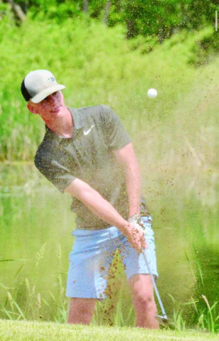 Blake Larson is shown hitting out of a bunker on No. 10 at the Prairie Winds Golf Club in Watertown on June 6, 2023 during the second round of the Class B State Boys’ Golf Tournament. Larson is hosting a youth golf camp at Springs Country Club in Wessington Springs this Saturday, September 30. PHOTO COURTESY Roger Merriam / Watertown Public Opinion