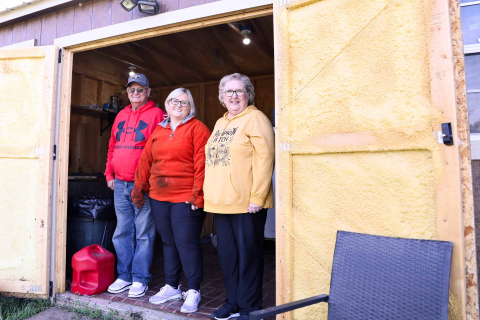 Kelly, Kelsey and Connie Larson at Larson’s Pheasant Cleaning shed.