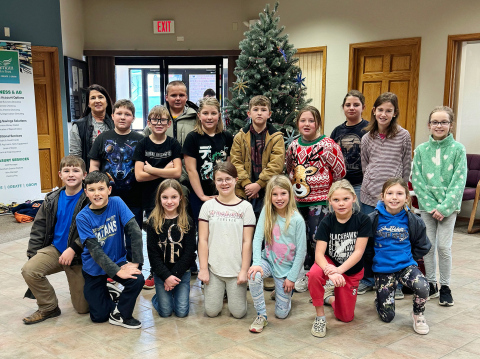 Fourth graders and teacher Jen Roduner are shown, back row, left to right: Trevor Huisman, Toren Stanley, Jackson Swanson, Grace Jackson, Maverick Roduner, Quinn Eversen, Gianna Grohs, Devin Van Dyke, Kenzie Bartel. Front Row: Weston Roduner, Houston Havlik, Aliza Bolin, Payton Frazier, Crawleigh Reiner, Mesa Rasmussen, Torree Olinger.