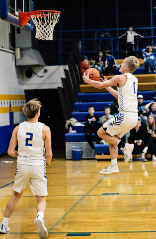 The camera catches Blake Larson mid-flight Saturday at home.