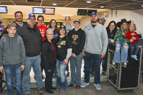 Quinten Christensen joined his family for bowling during Christmas break at Wessington Springs’ official SDSU watch party location, Pin Twisters. Back row, left to right: Brandon Jacobs, Teri Bergeleen, Abigail Yost, Bailey Yost, Rodney, Erin, Remi and Gentry Yost. Front row, left to right: Hayes and Wade Christensen, Kathy Yost, Christina, Landen and Quinten Christensen. Pin Twisters is hosting a FCS Championship watch party Sunday, January 7. 
