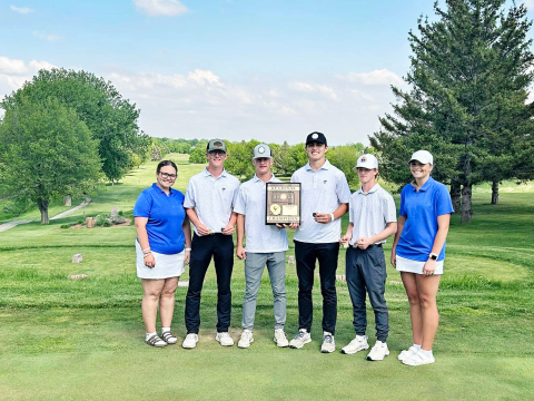 Spartans golfers shown at 2B regions held Monday at Rocky Run Golf Course in Dell Rapids, left to right are: Taylor Braun, Luke Larson, Blake Larson, Brock Krueger, JD Thompson and Kaitlyn Braun. PHOTO COURTESY JILL BRAUN 