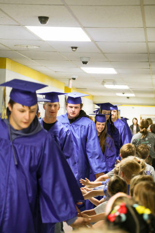 Pictured in the foreground is Maverick Jones, followed by Blake Larson, Garett Anson, Hannah Heezen, Carissa Scheel and Brock Krueger, all class of 2024 WSHS graduates. 