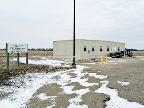This small clinic in Fort Thompson, S.D., population 1,000, shown on March 23, 2024, is one of two medical facilities on the Crow Creek Indian Reservation, where health care is only available during daytime hours on weekdays. (PHOTO: BART PFANKUCH / SOUTH DAKOTA NEWS WATCH)