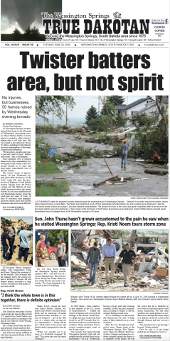 Today marks the 10-year anniversary of the June 18, 2014 tornado that caused devastating damage across Jerauld County. The True Dakotan newspaper edition published by the Wenzel Family the following week illustrates the damage while highlighting the optimism and hope embodied by the community.