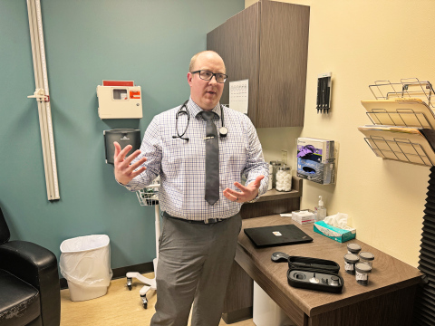 Leonard Wonnenberg, shown on April 26, 2024, is a physician assistant at the James Valley Community Health Center in Huron, S.D., who uses all resources possible to help provide quality patient care. PHOTO: BART PFANKUCH/ SOUTH DAKOTA NEWS WATCH