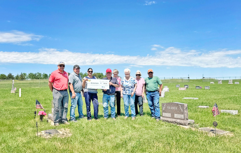 Central Electric Cooperative presented a $1,000 Operation Round-Up grant to Abernathy Post 16 of Gann Valley to help purchase American Legion grave markers. Pictured from left: Central Electric Manager of Member Services Patrick Soukup, Central Electric Director Merl Bechen, Operation Round-Up Trustee Yvette Isburg, Ken Wulff, Carol Grabin, Elaine Wulff, Evelyn Wulff and Rick Wooledge.