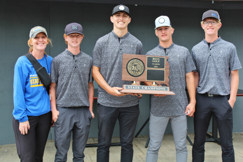 Shown left to right are: Head Gold Coach Regina Teveldal, JD Thompson, Brock Krueger, Blake Larson and Luke Larson.