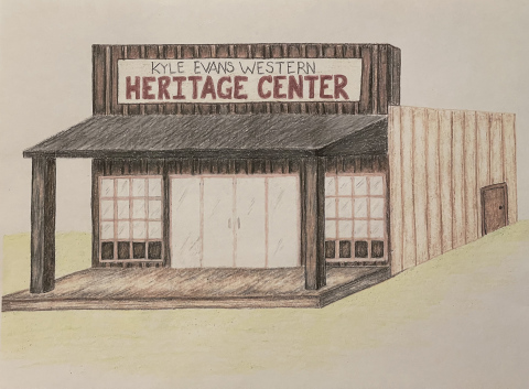 An artist rendering drawn by Alicia Roesler for the project committee highlights the Old West look and feel of the proposed structure that will showcase an array of wagons and treasures representing the western way of life on the Great Plains. A fundraising event is slated for Saturday, June 15 at the site’s future location on Dakota Avenue between Winter Service and Farm Bureau, across from the Opera House.