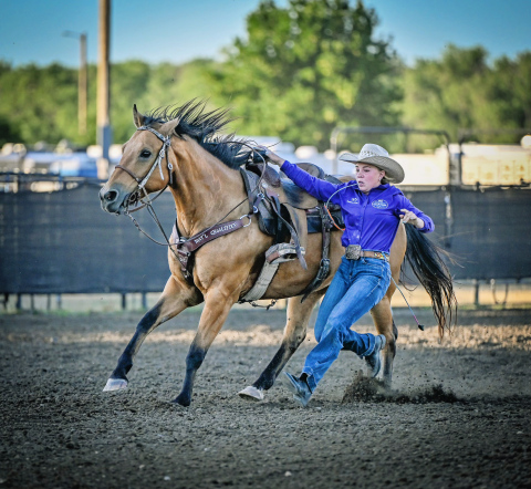 PHOTO COURTESY CHUCK MINER Recent Wessington Springs High School graduate, Raylee Fagerhaug qualified for the National High School Finals Rodeo for goat tying.
