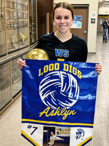 (PHOTO COURTESY CARMEN WEBER)  WSHS senior Ashlyn Weber reached a special milestone at Saturday’s volleyball tournament in Lake Andes: 1,000 career digs. Look to next week’s print and e-edition for more about her achievement and what it means to her.