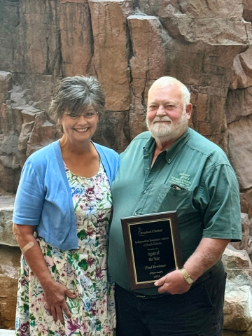 Fred Krohmer (right) is shown with his wife Jan after receiving Agent of the Year at the South Dakota Independent Insurance Agent convention. Also in attendance were members of his staff from Wessington Springs, Plankinton and White Lake Krohmer Agency offices. COURTESY PHOTO 