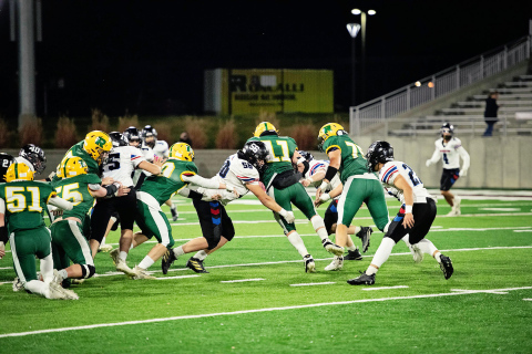 The Woonsocket/ Wessington Springs/Sanborn Central Blackhawks defeated Aberdeen-Roncalli last Thursday 14-13 to advance to second round in the postseason. PHOTO COURTESY J. VON EYE IMAGES