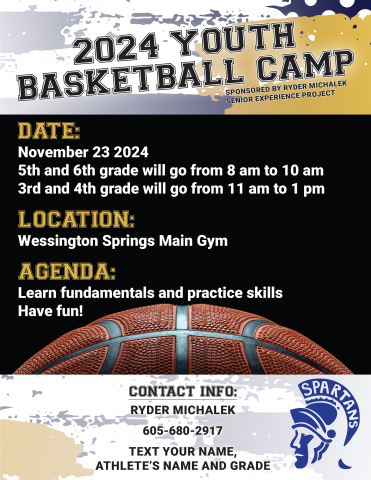 Wessington Springs High School (WSHS) student Ryder Michalek is hosting a youth basketball camp next month as part of his senior experience project.