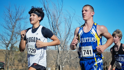 Sam Welsch used the strategy of getting faster as the race went on, finishing in 31st place at the South Dakota State Cross Country meet. PHOTO COURTESY SDPB 