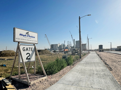 The $500 million soybean processing plant under construction south of Mitchell, S.D., shown on Oct. 17, 2024, will be the latest project to expand processing of agricultural goods in the state. (PHOTO: BART PFANKUCH / SOUTH DAKOTA NEWS WATCH)