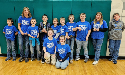 Junior and Senior Spartanbots are shown at the Eastern Regional Robotics Competition in Sioux Falls. Members of the team include: Kershaw Reiner, Will Jackson, Haven Heber, Houston Havlik, Crawleigh Reiner, Crew Wenzel,  Harley Heber, Otto Zastrow, Grace Jackson, Devin Mentele, Jalene Reiner, Payton Fraiser, Maverick Roduner and Dee Zastrow. PHOTO COURTESY KATIE JACKSON