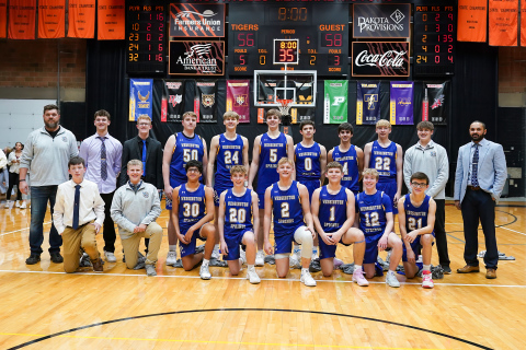 The 2025 281 Conference tournament champions are shown at top, left to right, back row: Assistant Coach Cody Hasty, Ryder Michalek, Luke Larson, Grady Gran, Branden Flowers, Colby Flowers, Karter Mebius, Sam Poncelow, Gavin Brandenburg, Brett Miller, Head Coach Joey Mitchell. Front row: Gannon Culver, Chaz Larson, Richard Cardona, Haiden Boschee, Parker Graff, Wesley Molnar, Tregen Jensen, Ranick Fjerstad. 