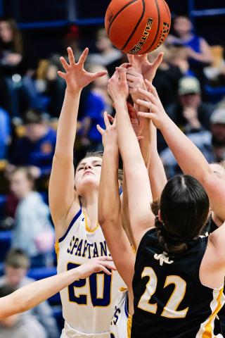 Members of the Spartans Girls Varsity Basketball team are shown during the final regular season game in Wessington Springs where they reached a 54-20 victory over James Valley Christian. Addy Orth led in the points department during the game. 