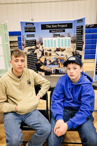 Shown left to right are Carson Finn and Hayes Christensen, high school winners for their project, “Sires.” 