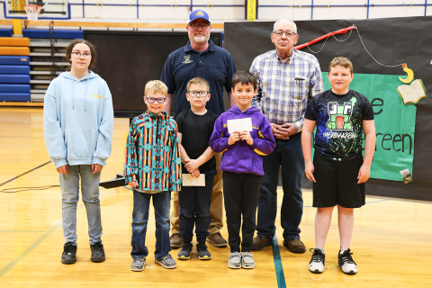 As kids earn points throughout the year by reading books and testing on comprehension, their names are entered into a drawing. This year, five winners were drawn. They are shown above, left to right: Leigha Hernandez, Kactus Coleman, Eric Denny, Adam Knippling and Tayden Huisman. Masons in attendance were Chris Schimke and Roger Dwyer. KRISTI HINE / TRUE DAKOTAN 