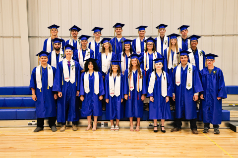The 2025 WSHS graduating class, shown left to right, back row: Holden Havlik, Blake Miller, Ranick Fjerstad, Ryder Michalek, Robert Hine, Landen Christensen, Karter Mebius. Middle row: Lucas Christensen, Sam Poncelow, Jaclyn Jungemann, Mariah Messmer, Taylor Braun, Bailey Yost, Richard Cardona. Front row: Will Bruckner, Branden Flowers, Mikaela Jones, Kennedy Kolousek, Ashlyn Weber, Kaitlyn Swenson, Ridge Roduner, Dylan Raterman. 