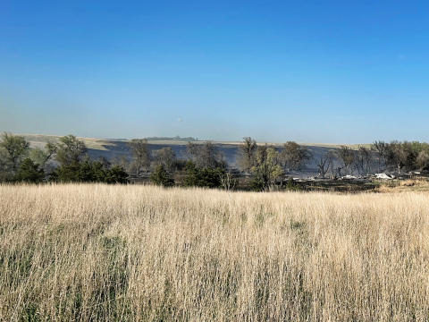 Wessington Springs Volunteer Fire Department (WSVFD) responded to a grass fire on 370th and 227th Saturday afternoon and again later that night caused by electrical lines downed by strong wind. The 92-acre blaze was tamed by the combined efforts of WSVFD, Gann Valley Volunteer Fire Department and Spring Valley Colony. PHOTO COURTESY JIM VAVRA WSVFD