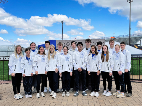 Shown at Howard Wood Dakota Relays on May 3, 2025 are members of the Spartans track and field team. Back row, left to right: Kendall Kolousek, Anna Arhart, Hayes Havlik, Will Grohs, Karter Mebius, Ryder Michalek, Sam Poncelow, Carson Finn, Nathan Gaikowski. Front row, left to right: Brooke Mohling, Logan Mohling, Kerstynn Heim, Kenzie Kolousek, Richard Cardona, Mariah Messmer, Ashlyn Weber, Ella Kolousek. PHOTO COURTESY JOY ARHART