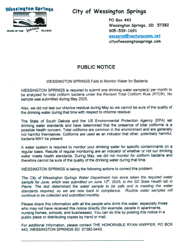 City Sends Public Notice About Missed Water Test in May