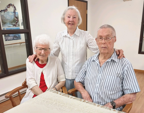 SUBMITTED - Members of the Wessington Springs High School Class of 1950 met on July 2, 2025. Shown left to right are: Marilyn (Easton) Robbins, Jean (Powell) Olson and Neal Barber