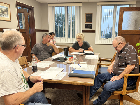 Petitions that sought to put Jerauld County’s recently approved ambulance opt-out to a public vote have been declared invalid, county officials announced at a special commission meeting held Friday, August 15. Shown left to right are State's Attorney Deach Koch, County Commissioner Shane Mentzer, Deputy Auditor Teresa Fonder, DeVonne Losing, County Commissioner Walt Hein. County Commissioners Fred Krohmer and Charlie Bergeleen participated in the meeting via teleconference. 