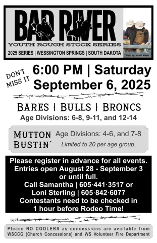 Youth rough stock rodeo set for Sept. 6 in Springs