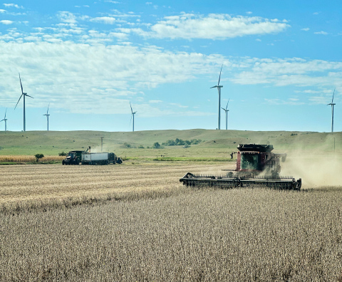 A combine moves steadily as harvest season continues across the region. Local officials urge motorists to slow down, give farm equipment plenty of space, and avoid passing at intersections to help keep everyone safe during the busy harvest. (PHOTO / JASON WEBER)