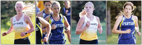 Shown from left: Wolsey-Wessington’s Kendal Uttecht, Wessington Springs’ Alexis Roesler, Mya Flemming of Wolsey-Wessington, Masynn Mebius of Wessington Springs. TRUE DAKOTAN FILE PHOTOS