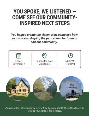 Community Invited to Tourism Update Presentation Nov. 7 at Springs Inn Cafe