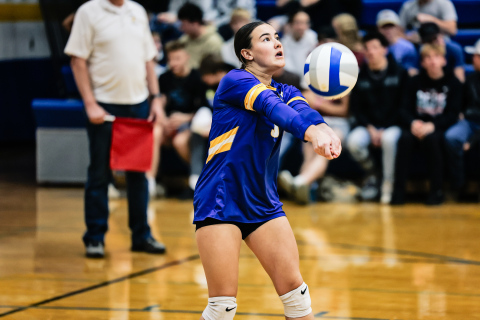 Remie Roduner gets under the ball during home volleyball action Monday night, November 3, 2025. 