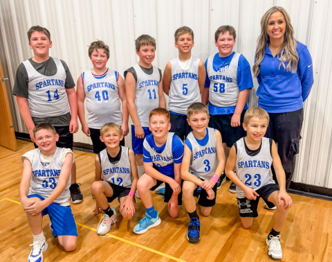 Shown left to right, back row are: Devin Mentele, Tayden Huisman, Parker Karsky, Jevon Kolousek, Trevor Huisman, Coach Jenna Mikkelson. Front row: Lawson Fagerhaug, Holden Schelske, Caleb Culver, Crew Wenzel, Lincoln Mikkelson. (PHOTO COURTESY JEN KOLOUSEK)