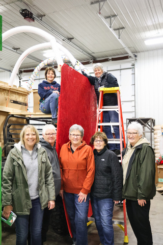 Taking a break from decorating their Santa’s Workshop-themed float, members of the Wessington Book Club are pictured. Top, left to right: Marla Lichty and Jane Fritzsche. Lower, left to right: Patty Schilling, Mary Ann Hedge, Karen Clarke, Becky Resel and Sharon Wuestewald.