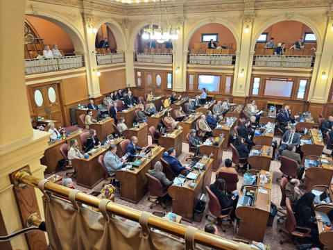 The chamber of the South Dakota House of Representatives on Feb. 6, 2025, at the Capitol in Pierre, S.D. (PHOTO: BART PFANKUCH / SOUTH DAKOTA NEWS WATCH)