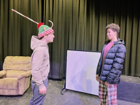 Members of the Wolsey-Wessington High School one-act cast rehearse The Elf on the Shelf Must Die, a comedy by Don Zolidis, during a recent practice session in the school Commons. The public performance has been rescheduled to Friday, Jan. 30 due to a bitterly cold weather forecast. (PHOTO COURTESY KAREN JENSEN)