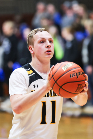 Wolsey-Wessington senior Clay Kahre during basketball action at the Huron Arena last month. Kahre recently broke the school record for most 3-pointers in a game, hitting 10 against SBA on Jan. 27, 2026. (KRISTI HINE / TRUE DAKOTAN)