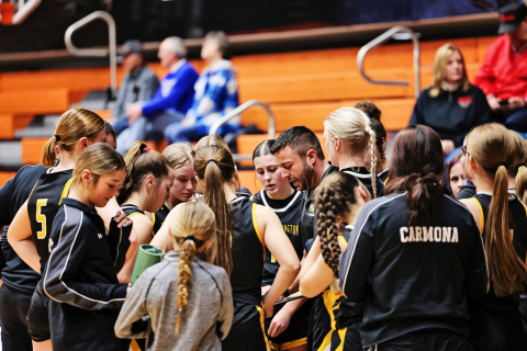 Wolsey-Wessington Head Girls Basketball Coach Josh McGillvrey draws up a play during a timeout at the 281 Conference Tournament at Huron Arena earlier this season. Though the Lady Warbirds’ postseason run came to a close, the team finished the year proud of its growth and optimistic about what lies ahead. (TRUE DAKOTAN FILE PHOTO)