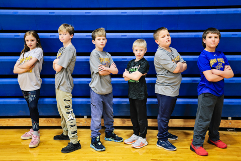 Pony Hills Youth Wrestling state qualifiers include, from left, Mary Tanke, Kaddilac Coleman, Kix Coleman, Brecken Jensen, Hayes Cashman and McCrae Nickels. (KRISTI HINE / TRUE DAKOTAN)