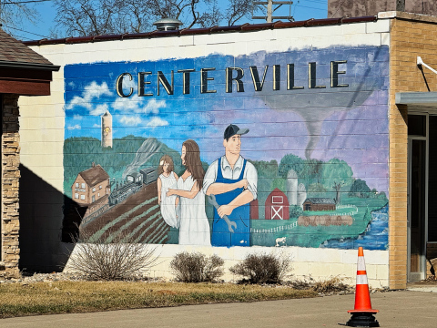 This mural captures a sense of history in downtown Centerville, S.D., shown on March 19, 2026. (Photo: Bart Pfankuch/South Dakota News Watch)